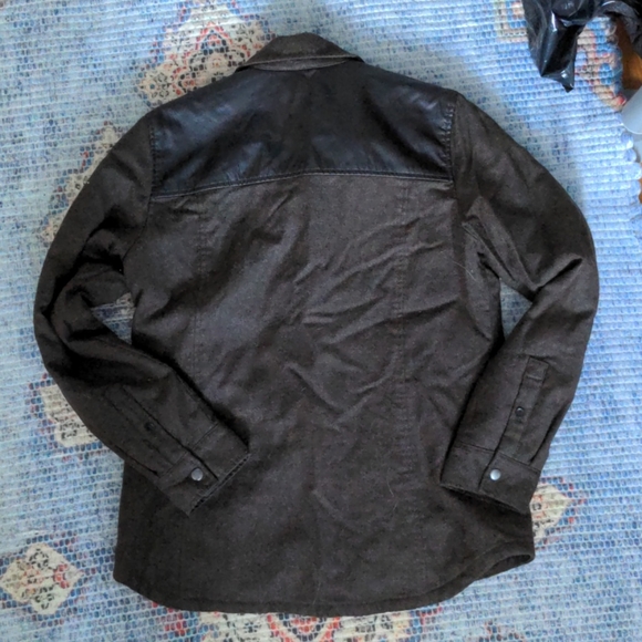Club Monaco Wool Shirt Jacket Faux Leather Brown L - Picture 3 of 4